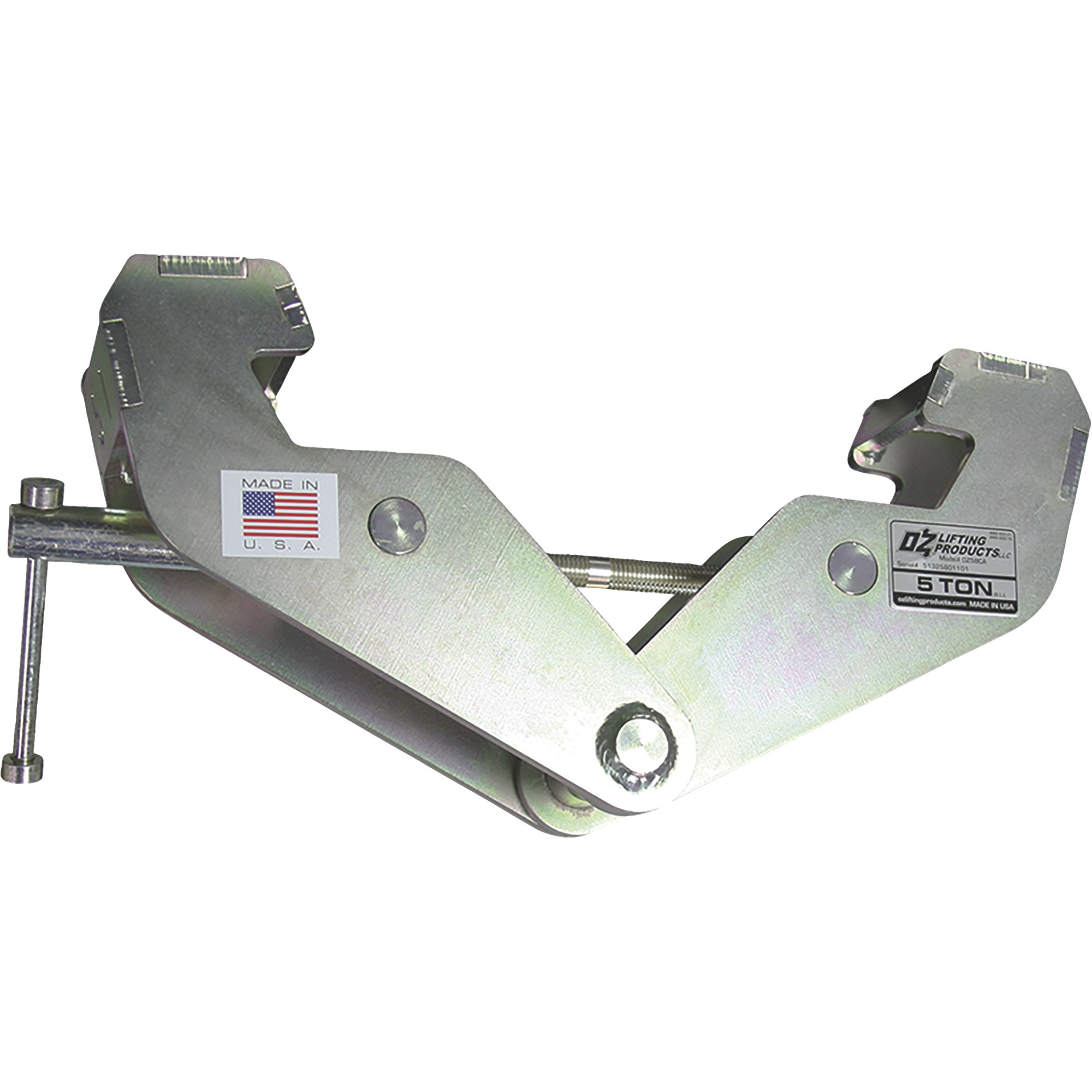 OZ Lifting Products Fully Welded Beam Clamp, 5-Ton Capacity, 3.5-13in. Flange Width, Model# OZ5BCA